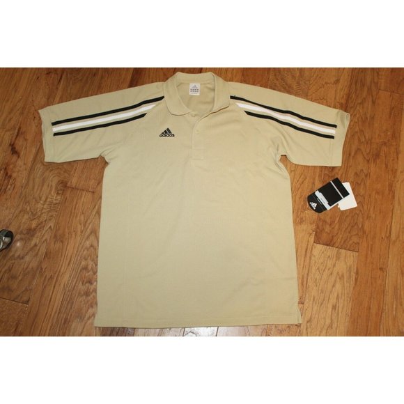 NWT 2003 ADIDAS Climalite‎ Three Stripe Pique Polo Shirt in Sandstorm sz.Small - Picture 1 of 6